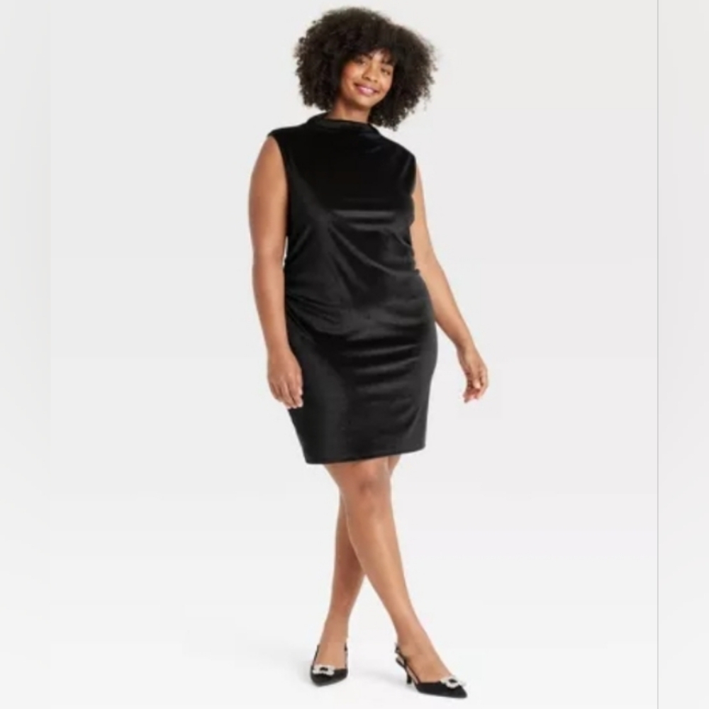 Mini Velvet Ruched Dress - A New Day Elegant Black Sleeveless Dress